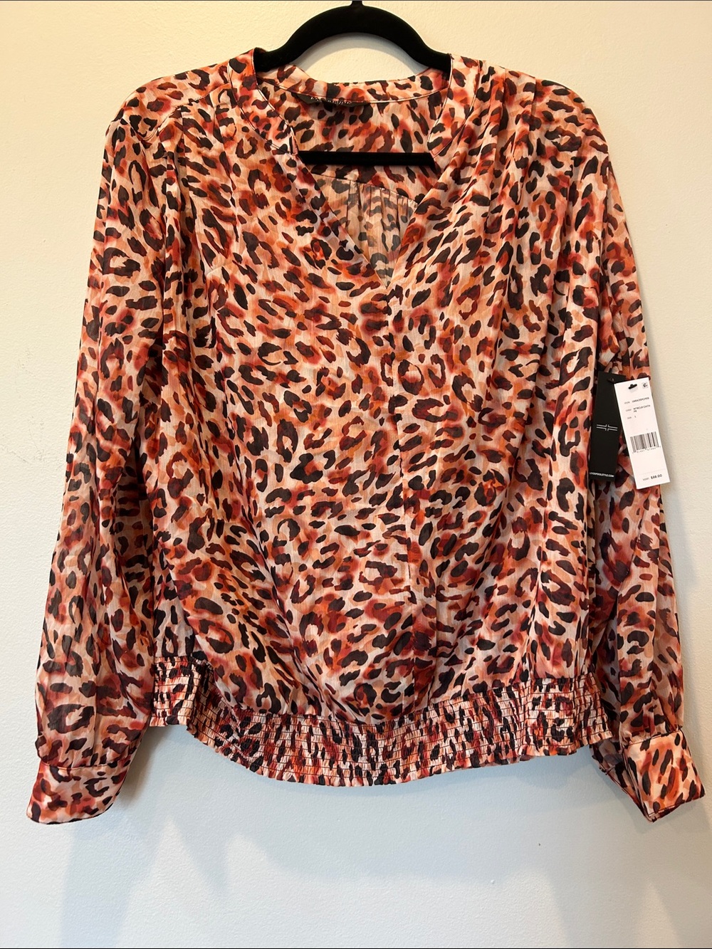 Liverpool Leopard Print V-Neck Long Sleeve Blouse - Rust Multi
